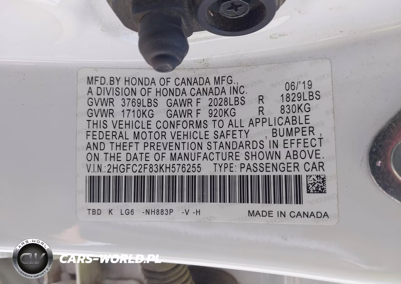 2019 Honda Civic Sport VIN:2HGFC2F83KH576255 - 9