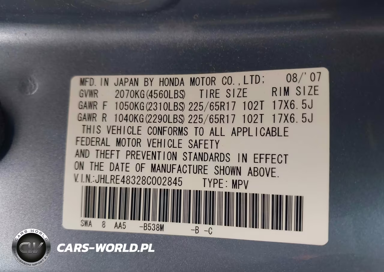 2008 Honda Cr-V Lx VIN:JHLRE48328C002845 - 9