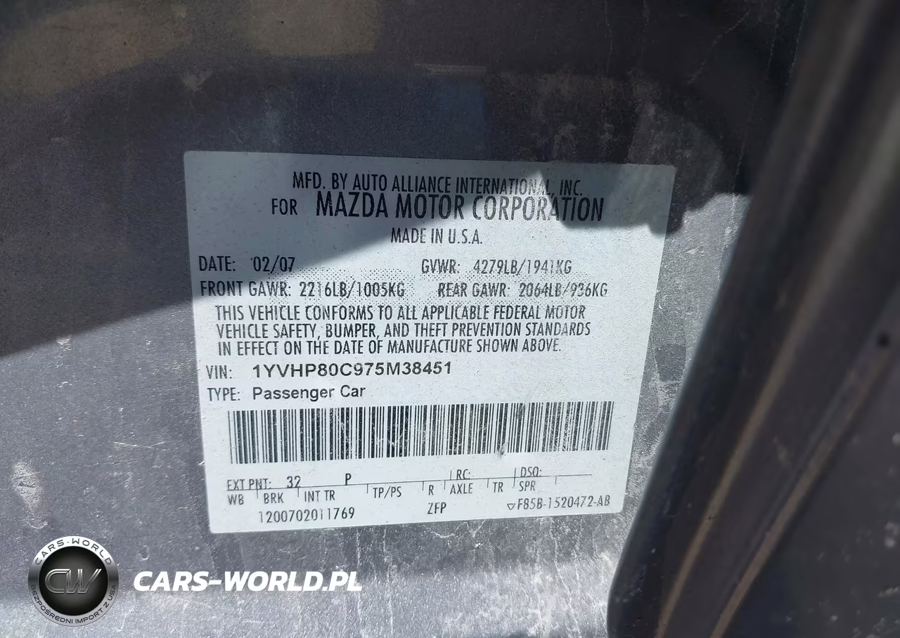 2007 Mazda Mazda6 I Sport Ve VIN:1YVHP80C975M38451 - 9