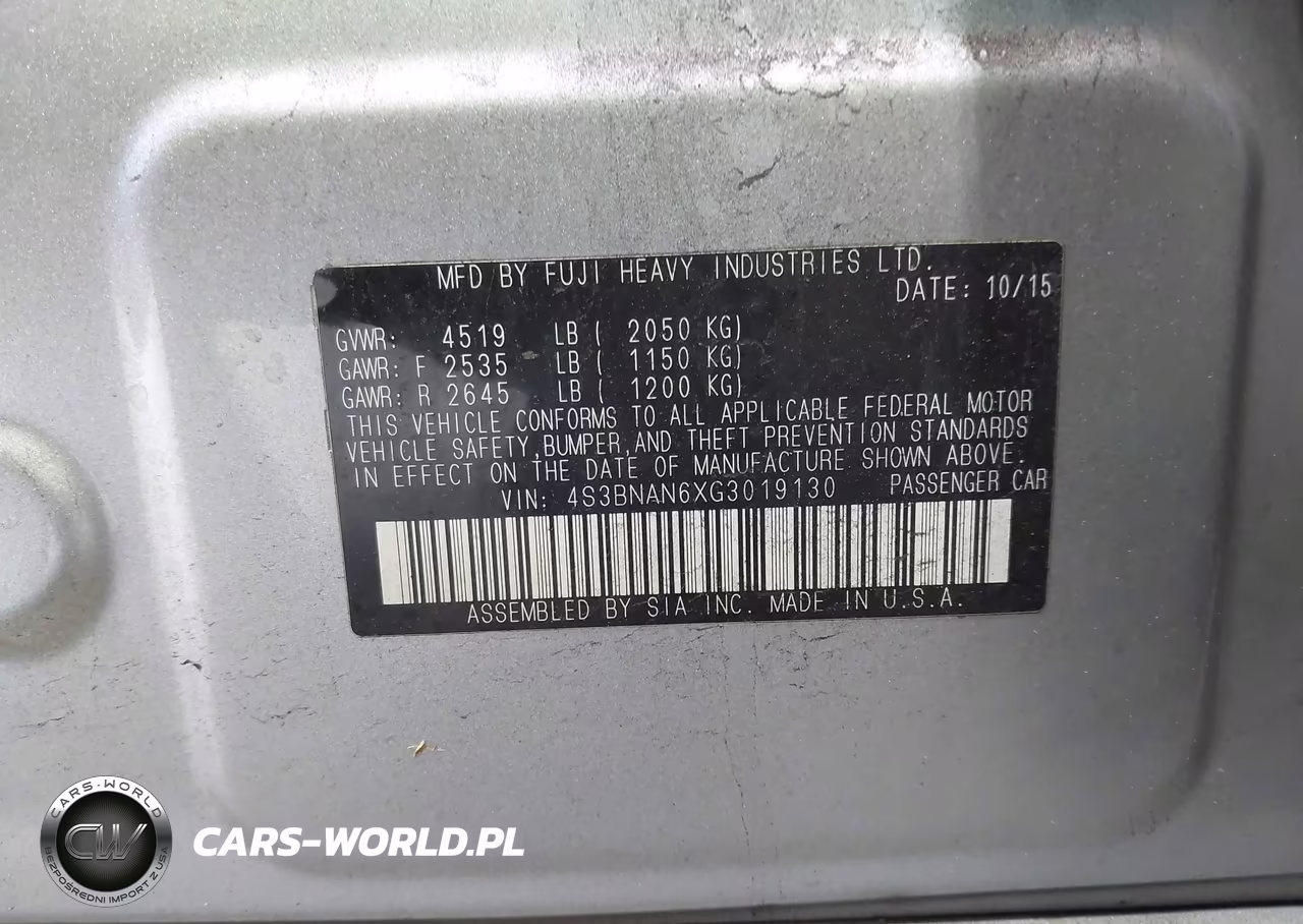 2016 Subaru Legacy 2.5I Limited VIN:4S3BNAN6XG3019130 - 9