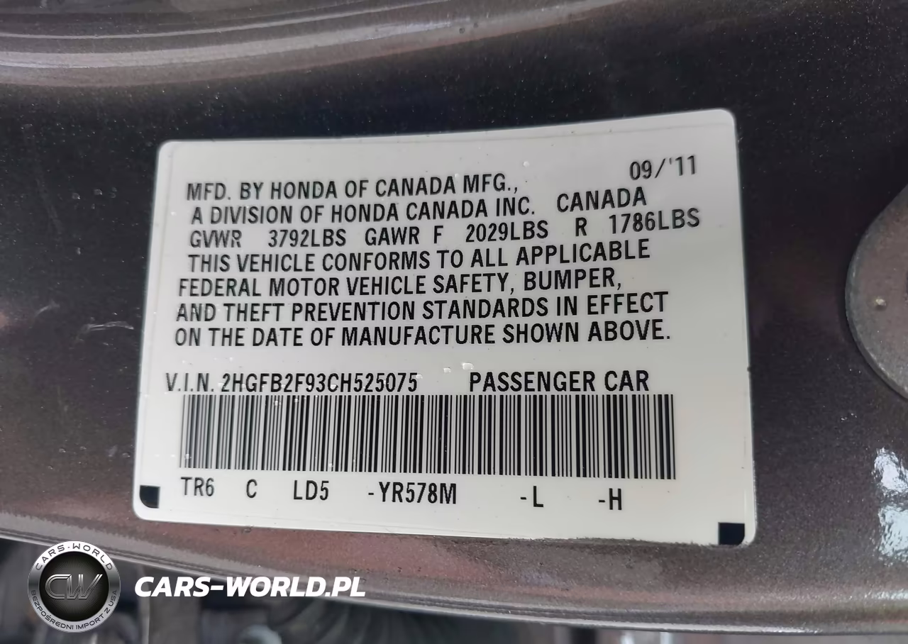 2012 Honda Civic Ex-L VIN:2HGFB2F93CH525075 - 9