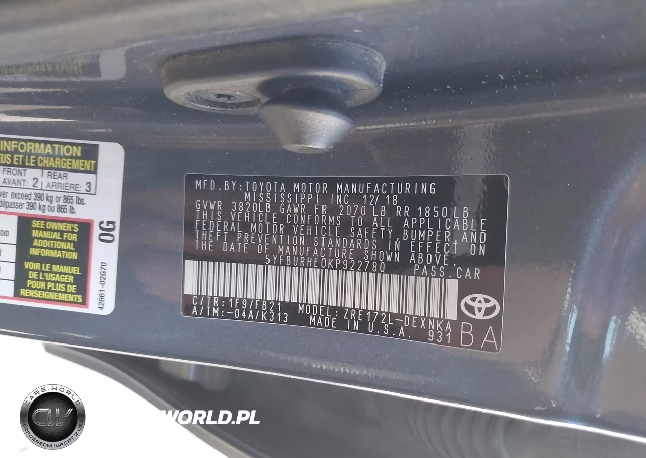 2019 Toyota Corolla Le VIN:5YFBURHE0KP922780 - 9