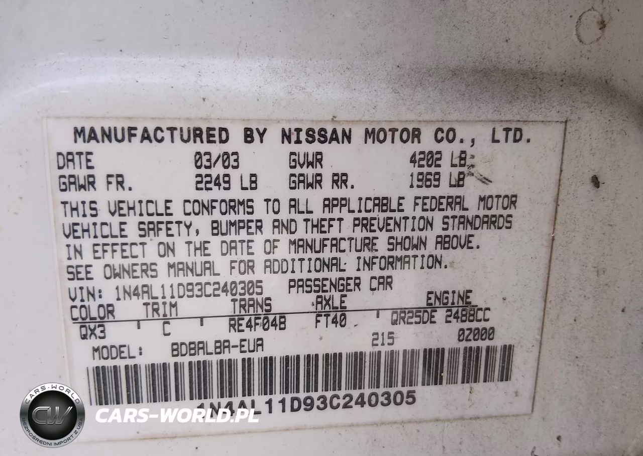2003 Nissan Altima 2.5 Sl VIN:1N4AL11D93C240305 - 9