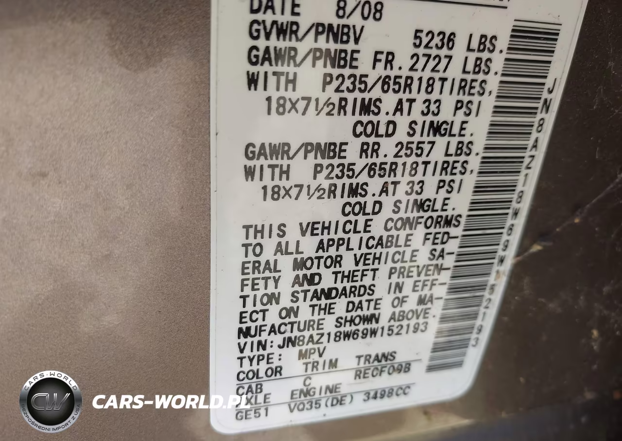 2009 Nissan Murano Sl VIN:JN8AZ18W69W152193 - 9