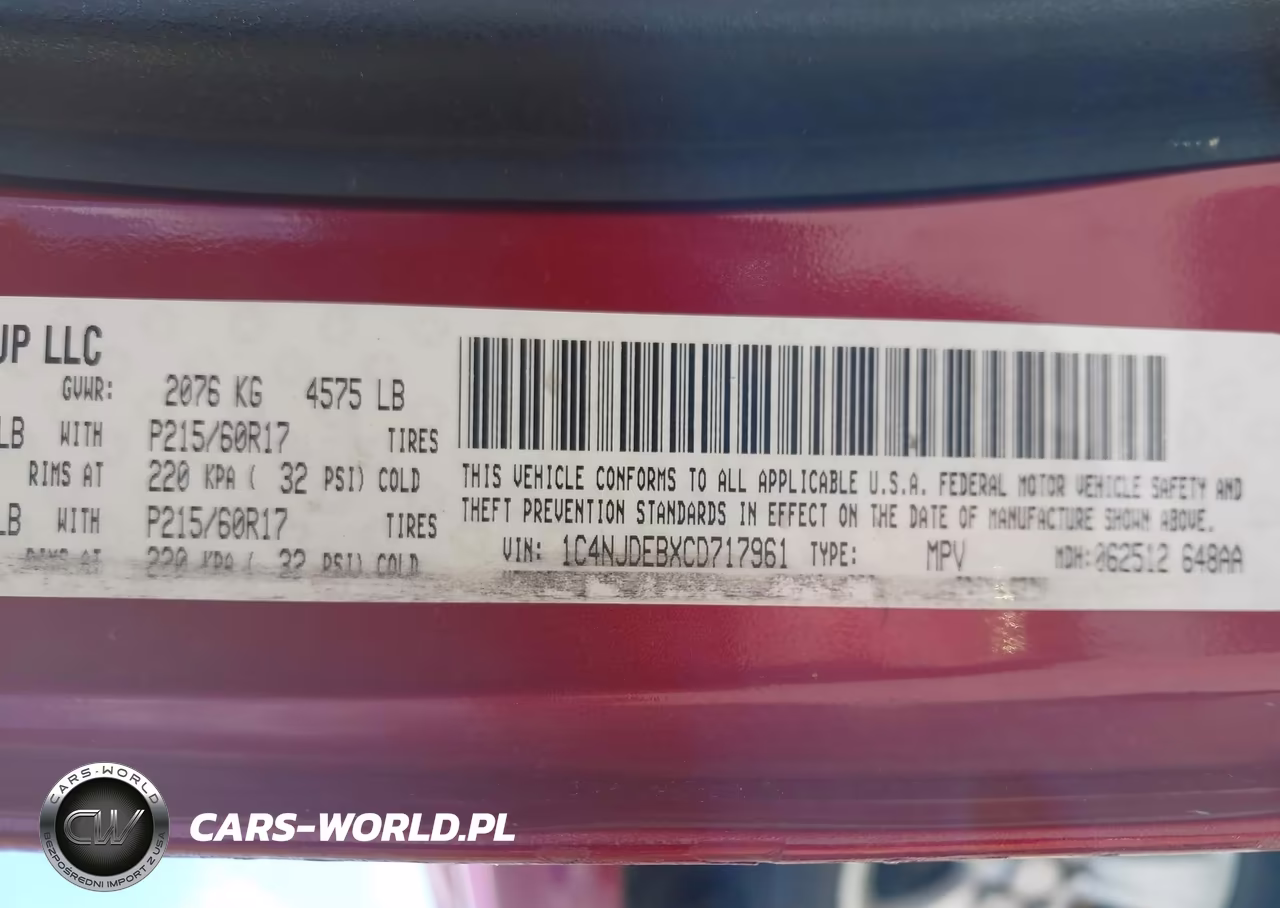 2012 Jeep Compass Latitude VIN:1C4NJDEBXCD717961 - 9