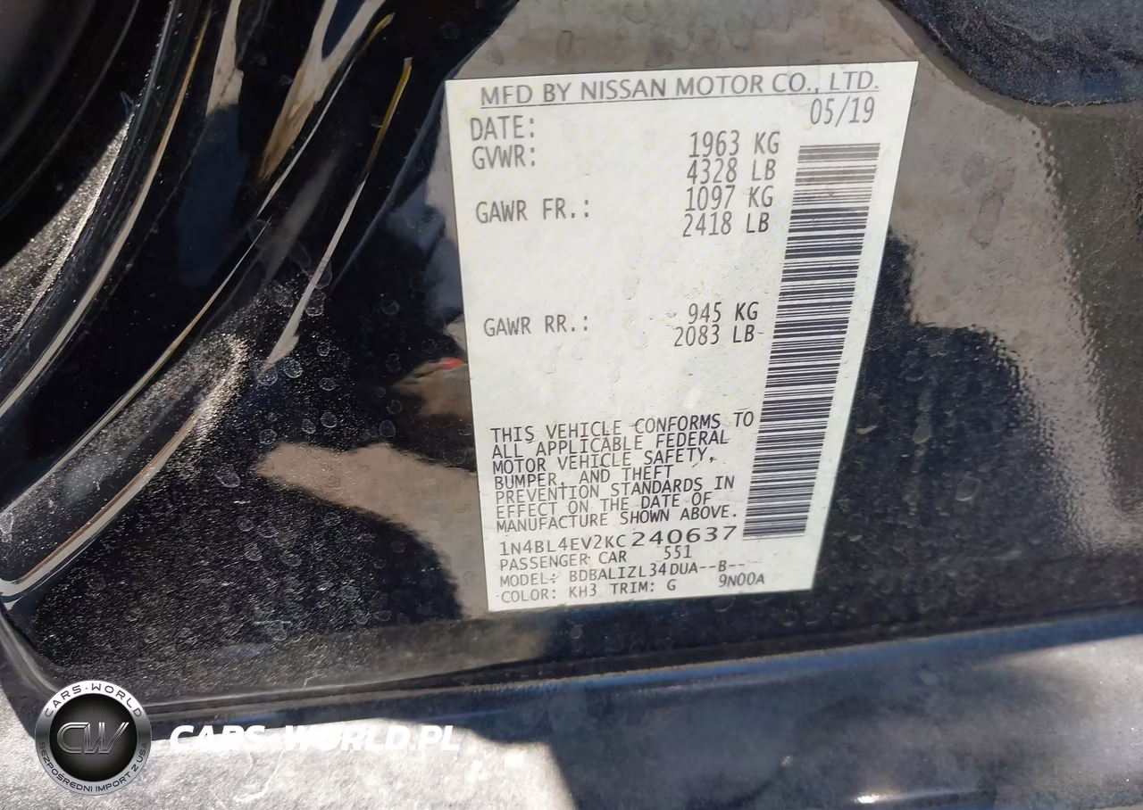 2019 Nissan Altima 2.5 Sl VIN:1N4BL4EV2KC240637 - 9