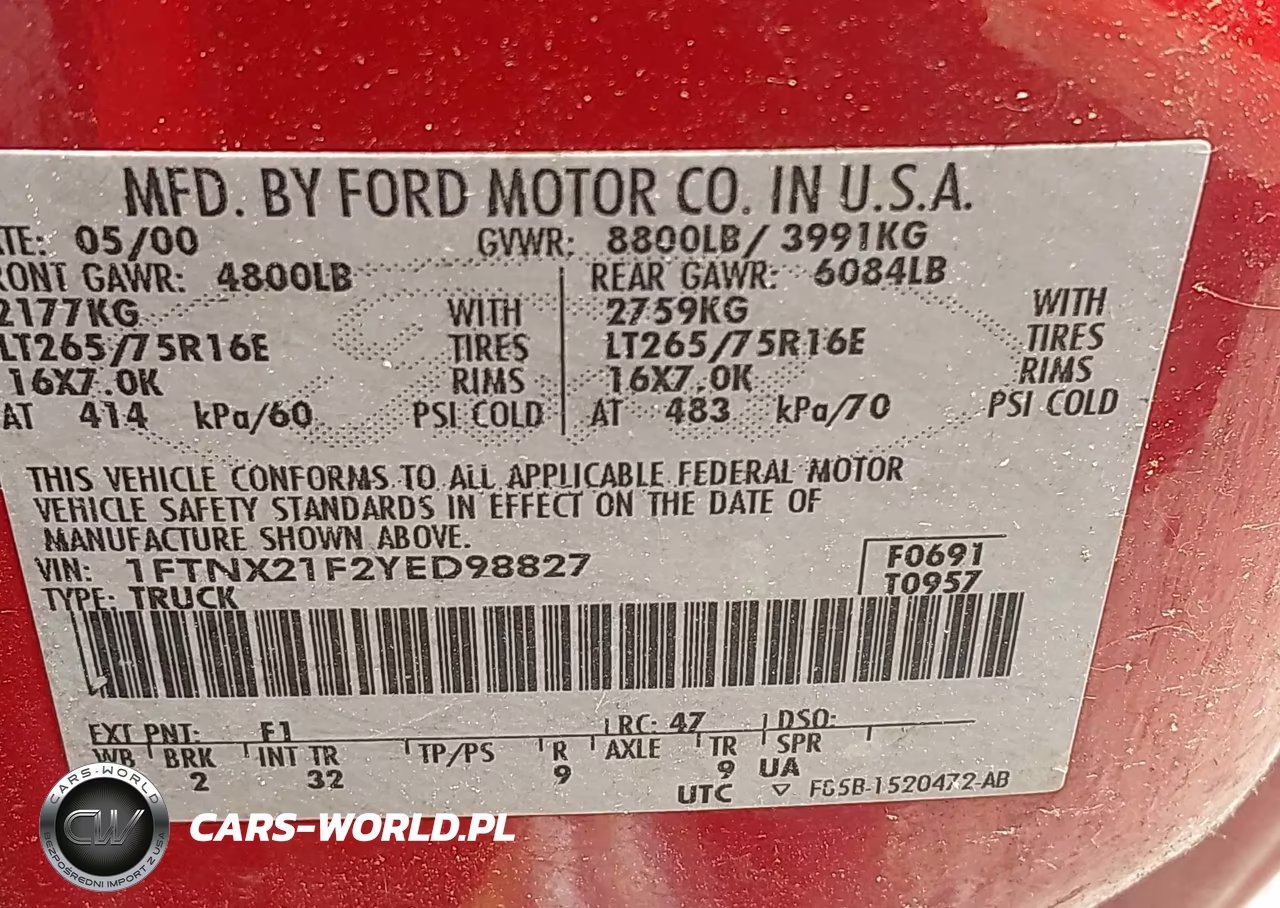 2000 Ford F-250 Lariat-Xl-Xlt VIN:1FTNX21F2YED98827 - 9