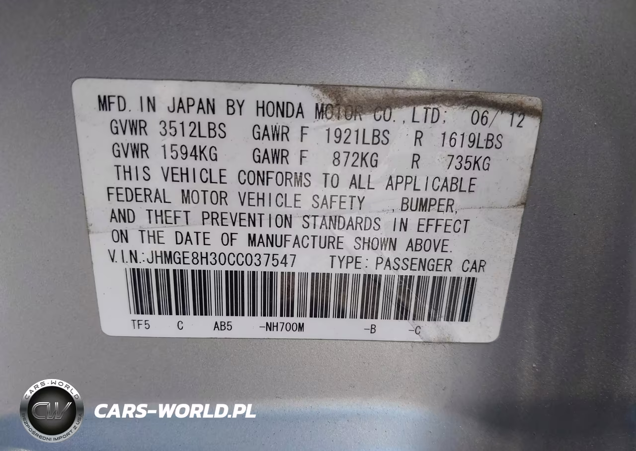 2012 Honda Fit VIN:JHMGE8H30CC037547 - 9