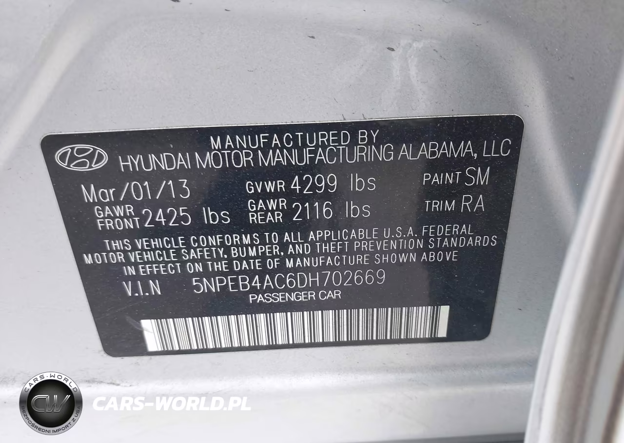 2013 Hyundai Sonata Gls VIN:5NPEB4AC6DH702669 - 9