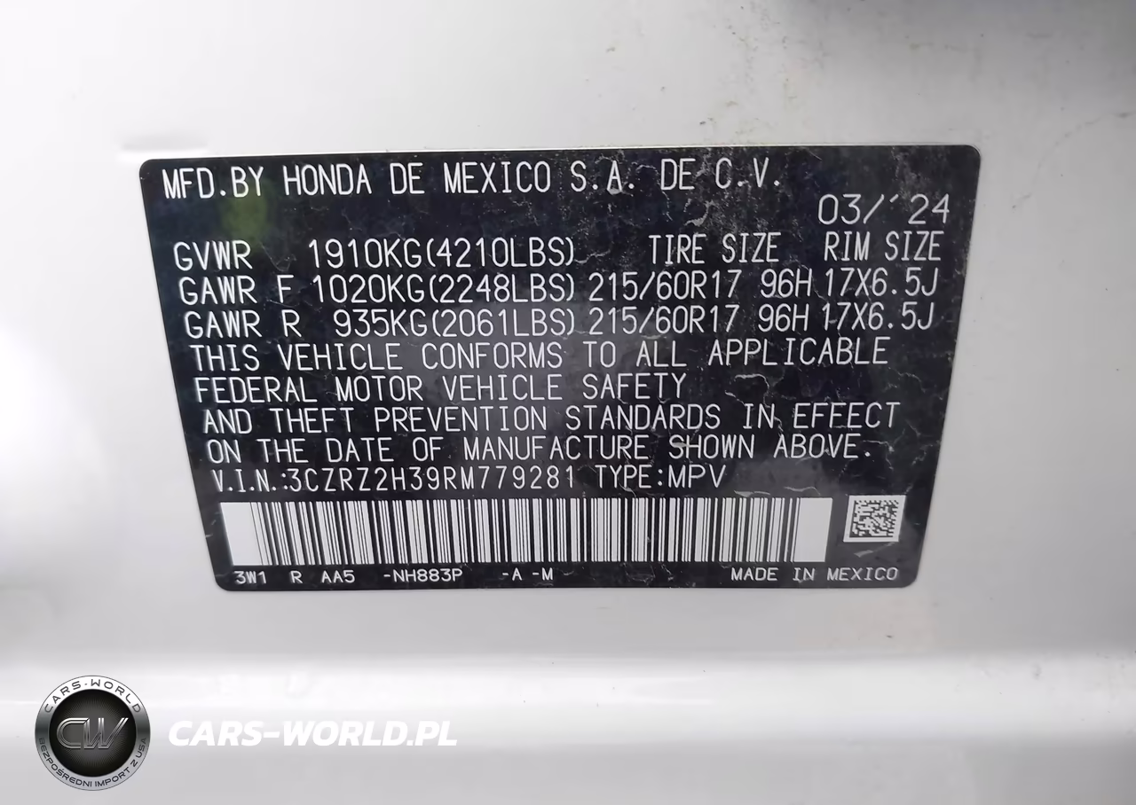 2024 Honda Hr-V Awd Lx VIN:3CZRZ2H39RM779281 - 9