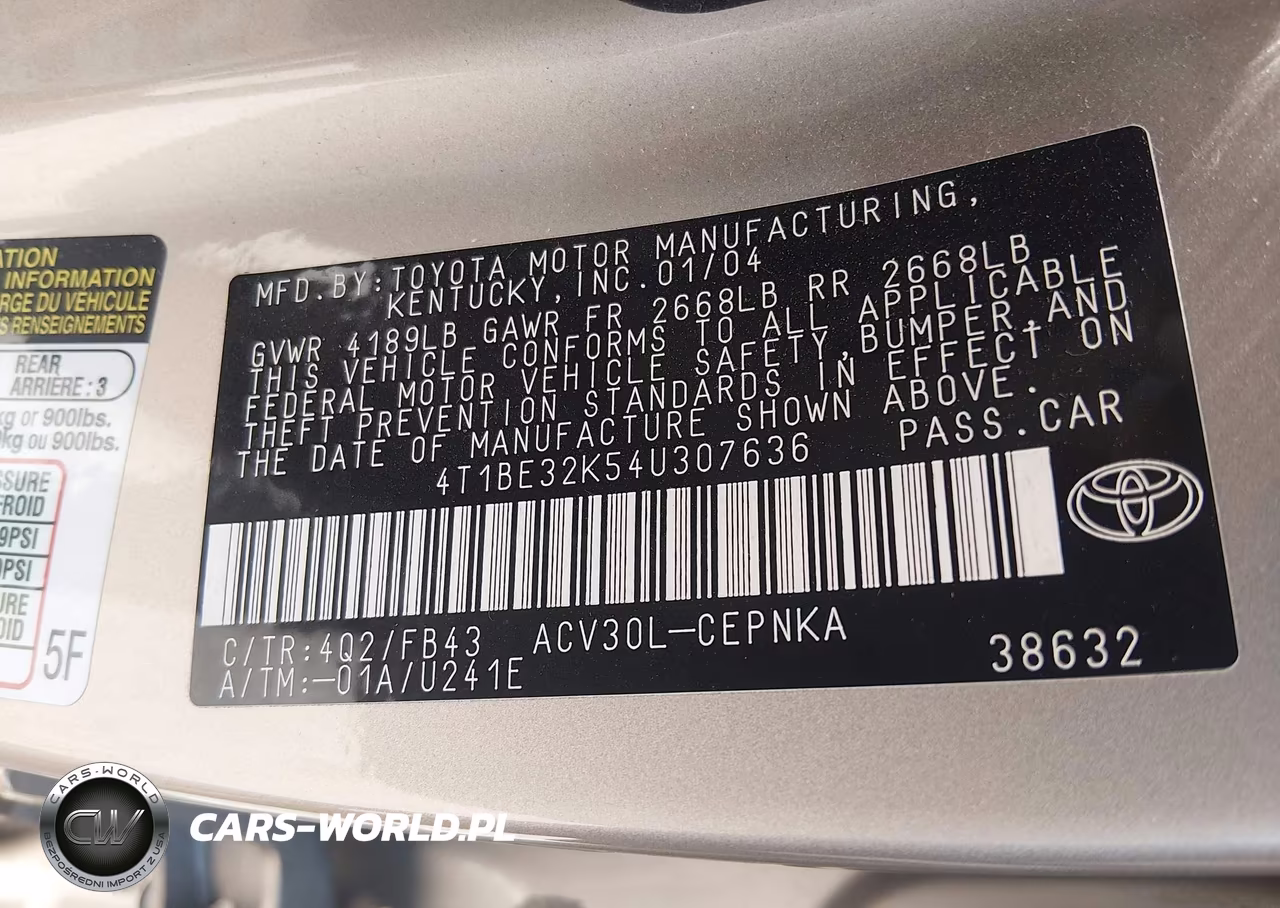 2004 Toyota Camry Le VIN:4T1BE32K54U307636 - 9