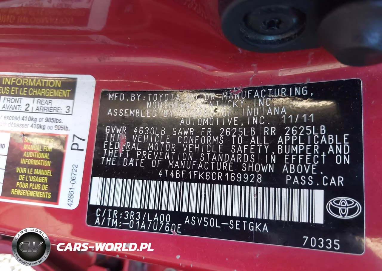 2012 Toyota Camry Xle VIN:4T4BF1FK6CR169928 - 9