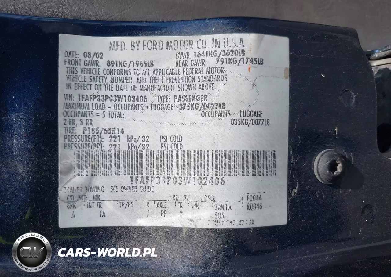 2003 Ford Focus Lx VIN:1FAFP33P03W102406 - 9