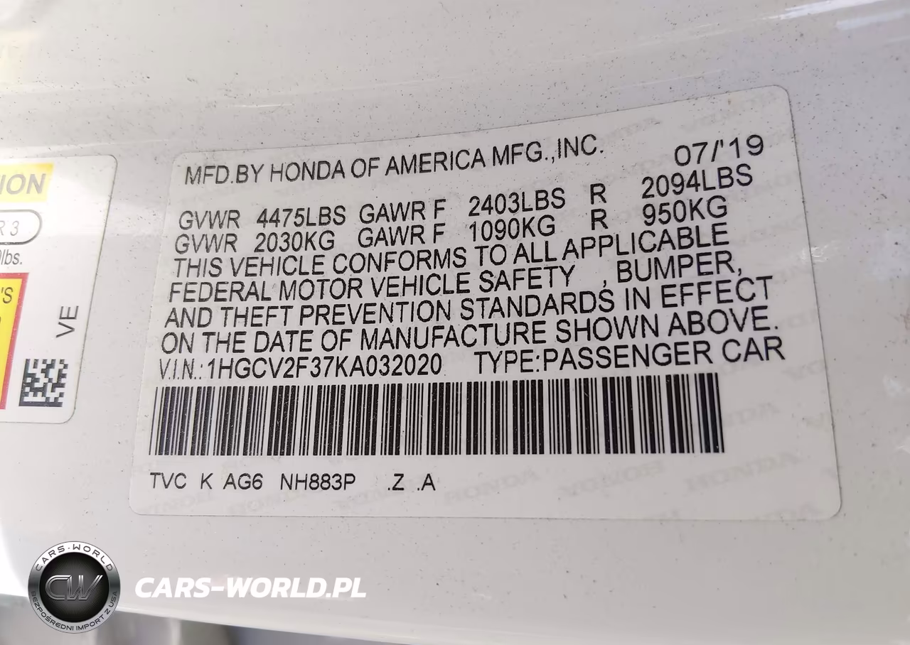 2019 Honda Accord Sport 2.0T VIN:1HGCV2F37KA032020 - 9