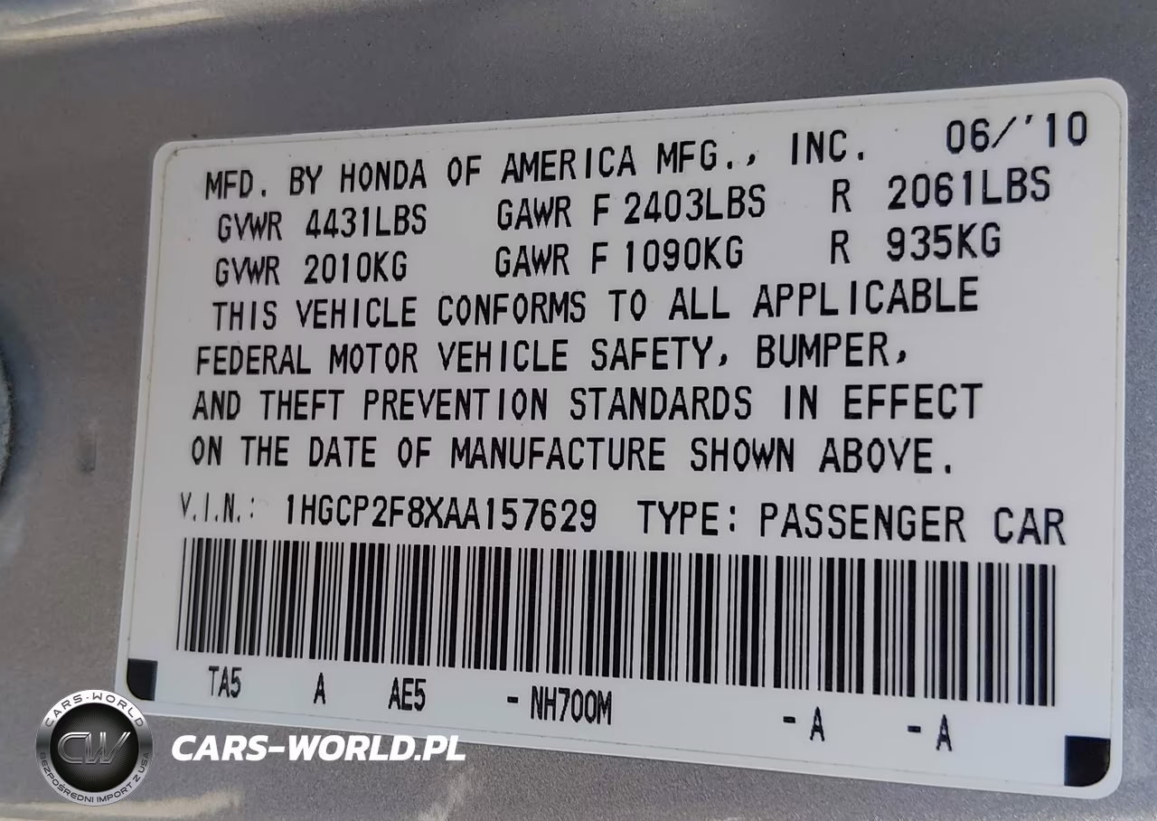 2010 Honda Accord 2.4 Ex-L VIN:1HGCP2F8XAA157629 - 9