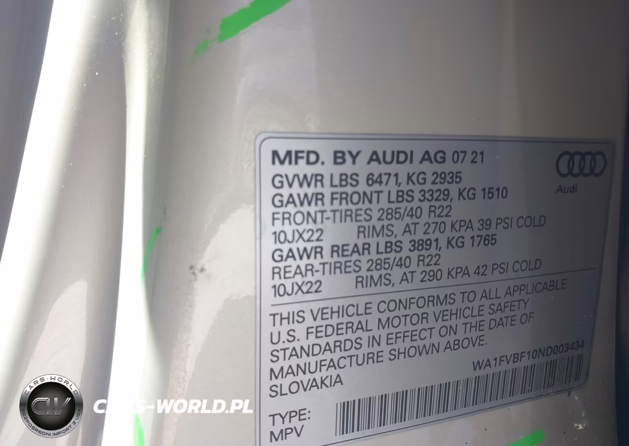 2022 Audi Q8 Prestige 55 Tfsi Quattro Tiptronic VIN:WA1FVBF10ND003434 - 9