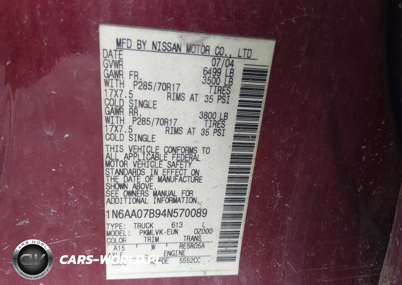 2004 Nissan Titan Le VIN:1N6AA07B94N570089 - 9