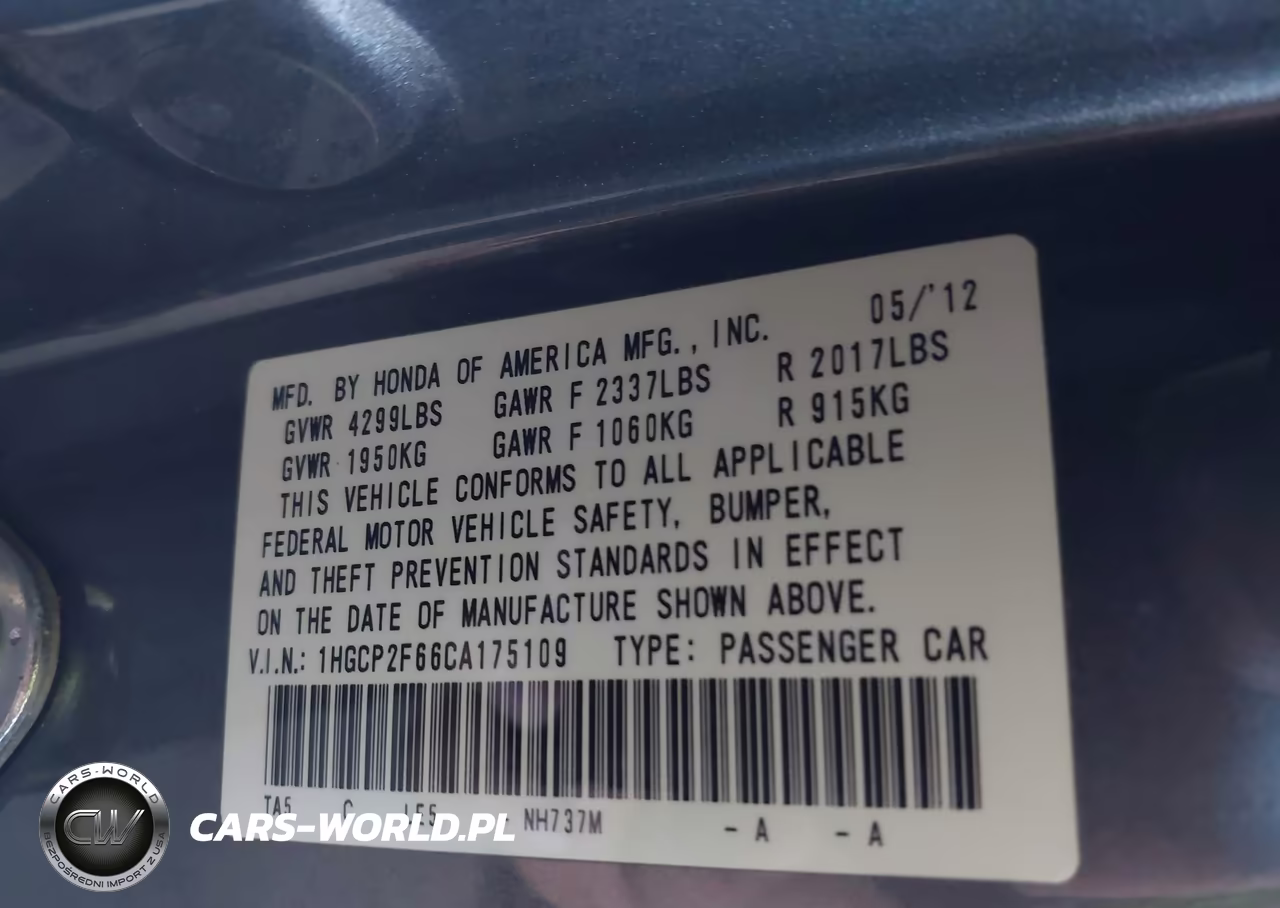2012 Honda Accord 2.4 Se VIN:1HGCP2F66CA175109 - 9