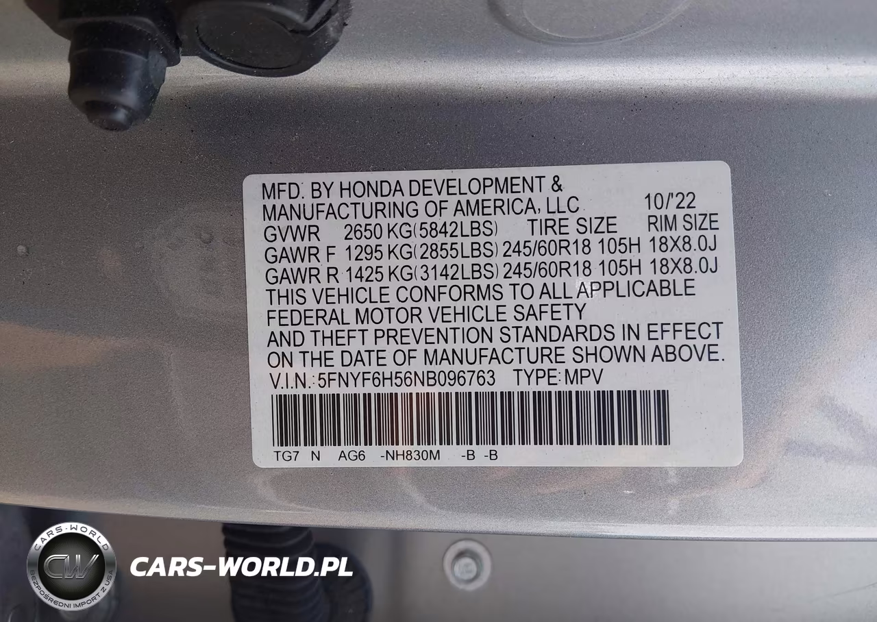 2022 Honda Pilot Awd Ex-L VIN:5FNYF6H56NB096763 - 9