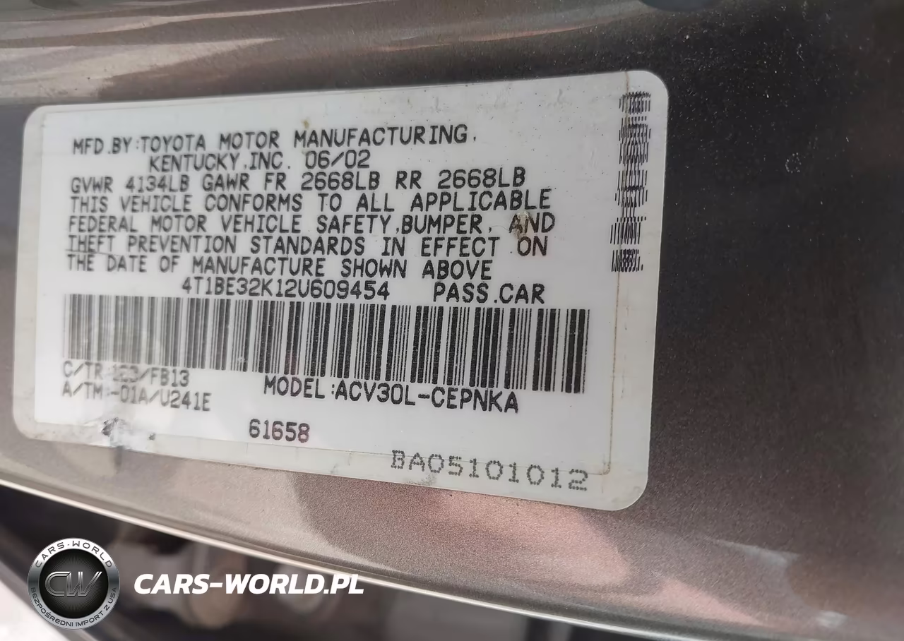 2002 Toyota Camry Le VIN:4T1BE32K12U609454 - 9