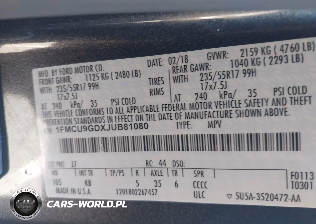 2018 Ford Escape Se VIN:1FMCU9GDXJUB81080 - 9