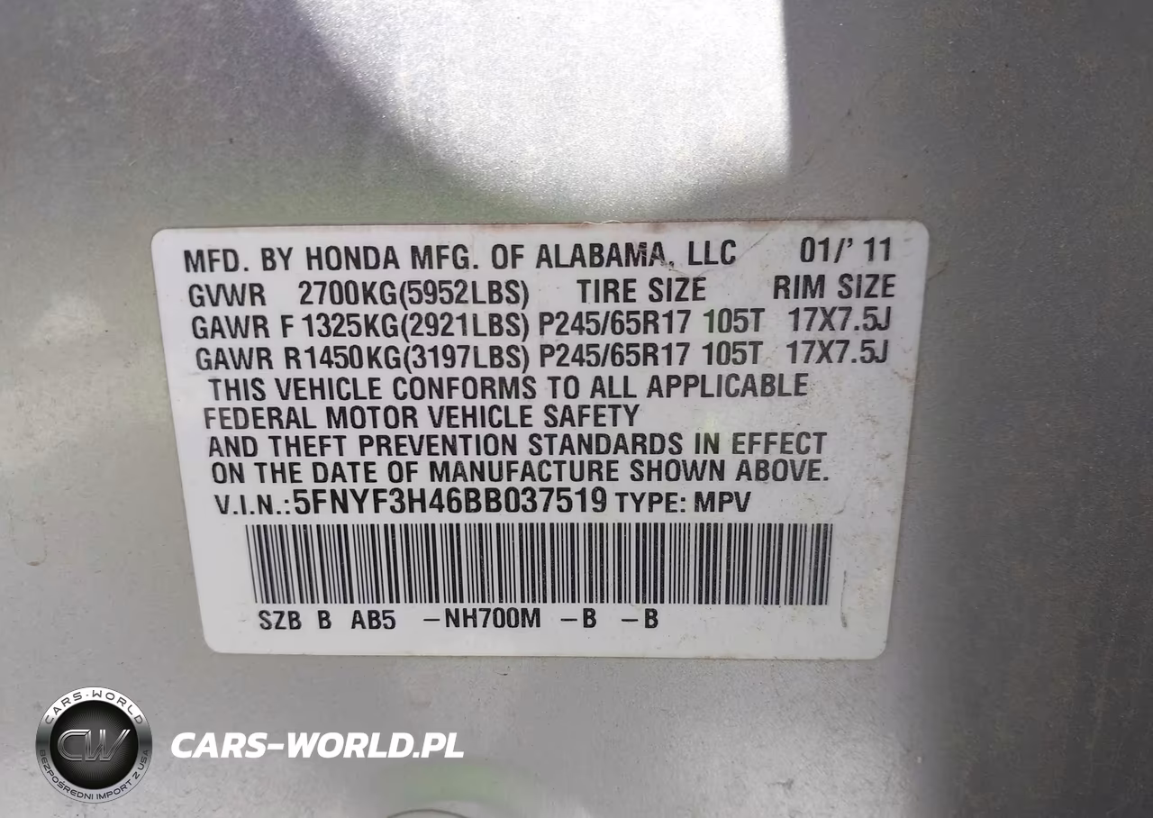 2011 Honda Pilot Ex VIN:5FNYF3H46BB037519 - 9