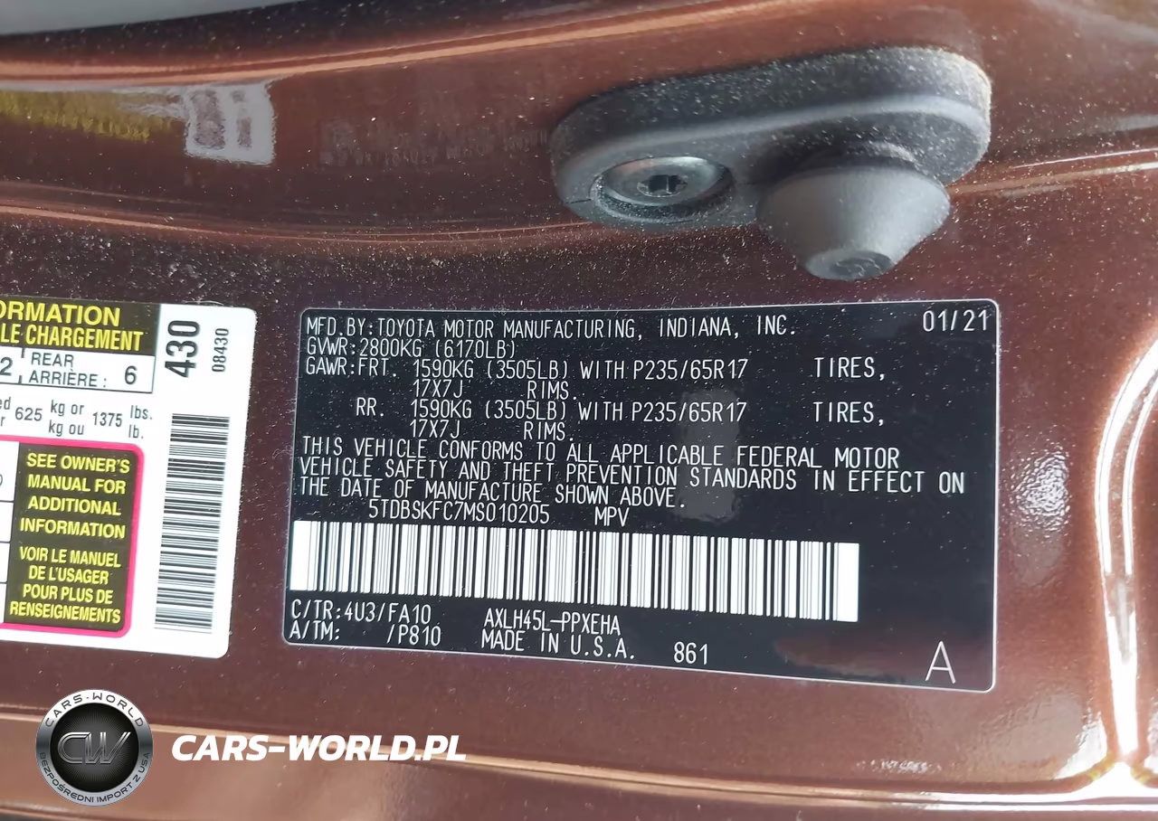 2021 Toyota Sienna Le VIN:5TDBSKFC7MS010205 - 9