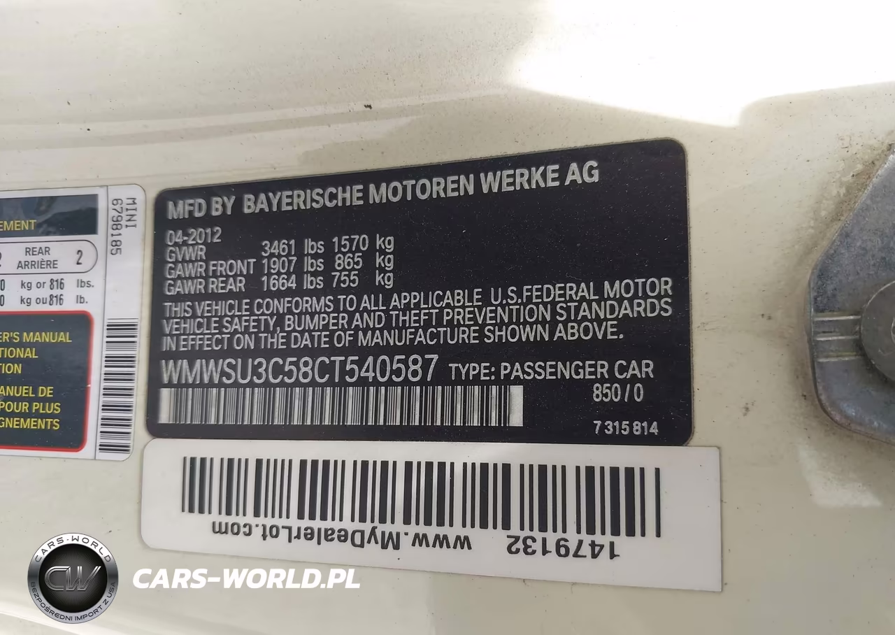 2012 Mini Cooper VIN:WMWSU3C58CT540587 - 9