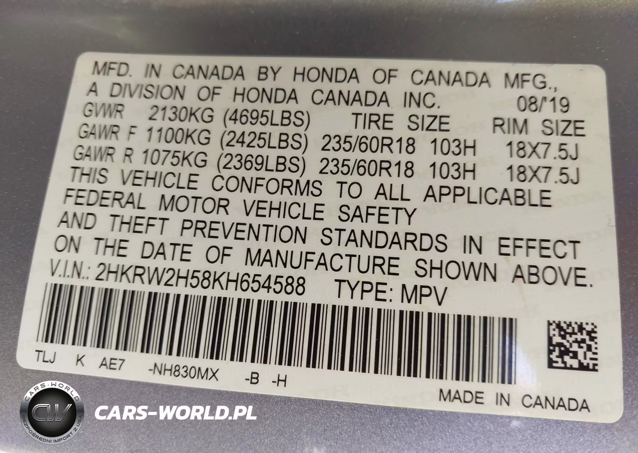 2019 Honda Cr-V Ex VIN:2HKRW2H58KH654588 - 9