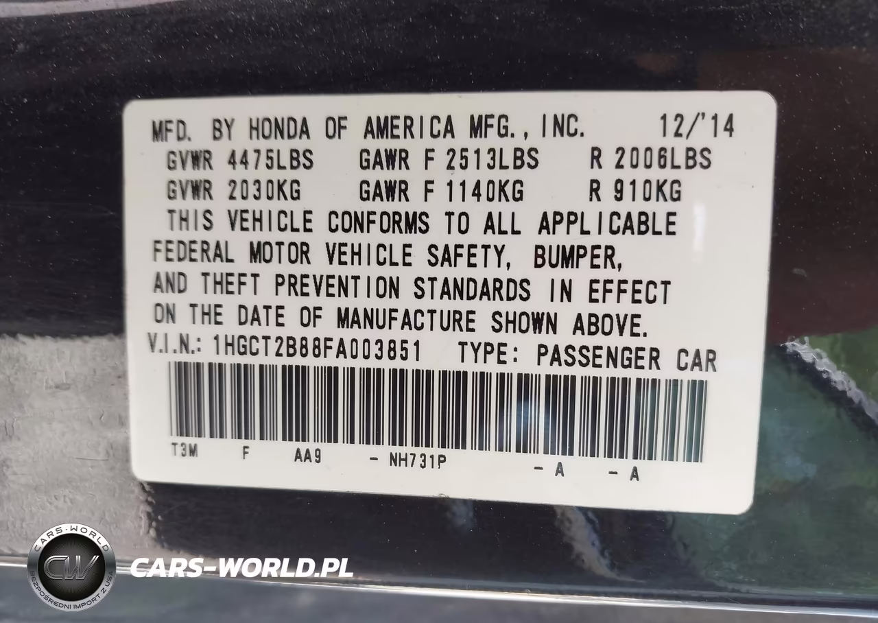 2015 Honda Accord Ex-L V-6 VIN:1HGCT2B88FA003851 - 9
