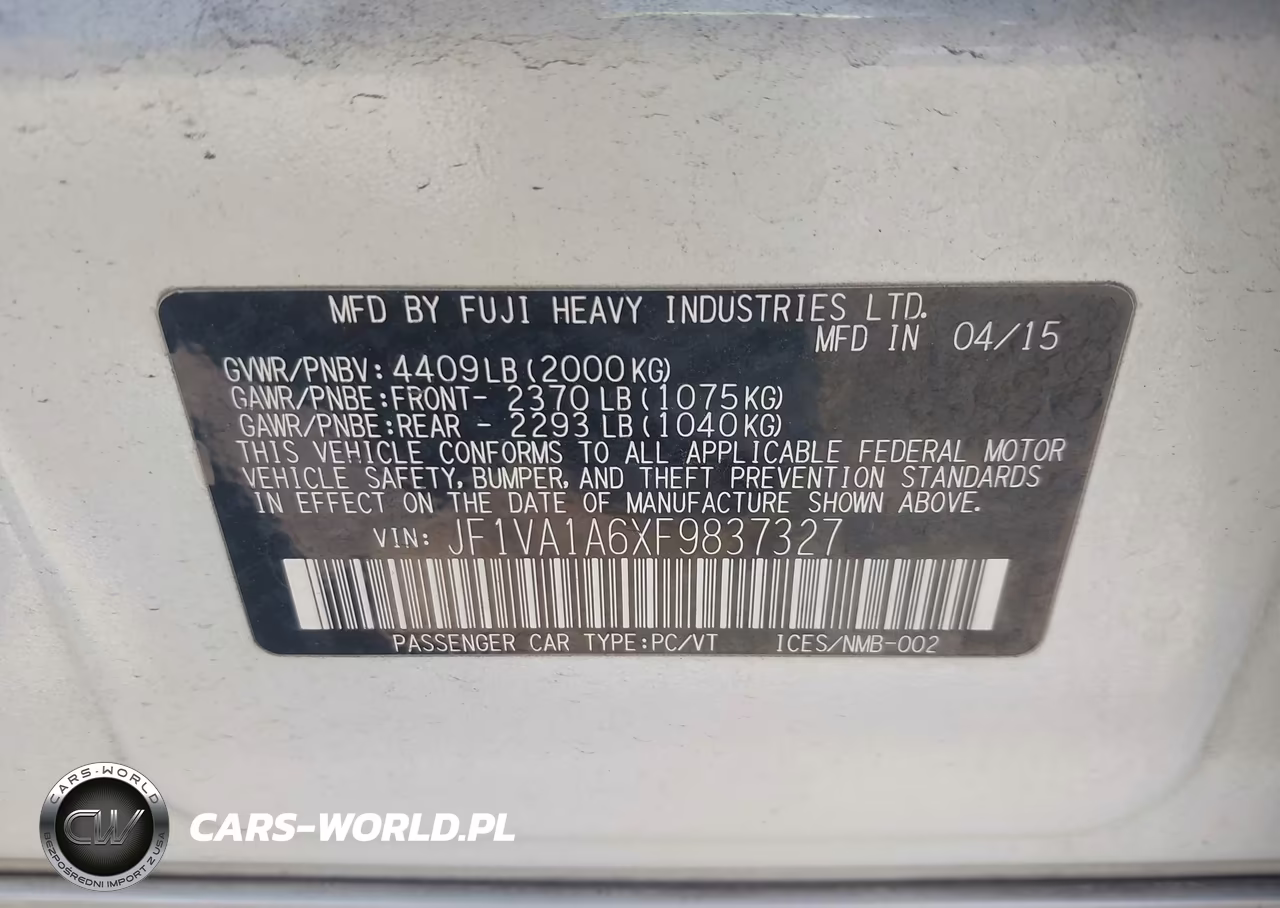 2015 Subaru Wrx VIN:JF1VA1A6XF9837327 - 9