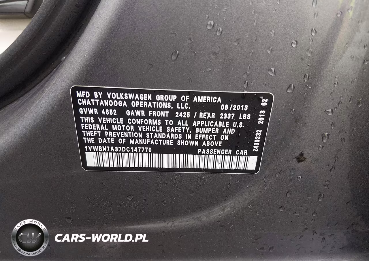 2013 Volkswagen Passat 2.0L Tdi Se VIN:1VWBN7A37DC147770 - 9