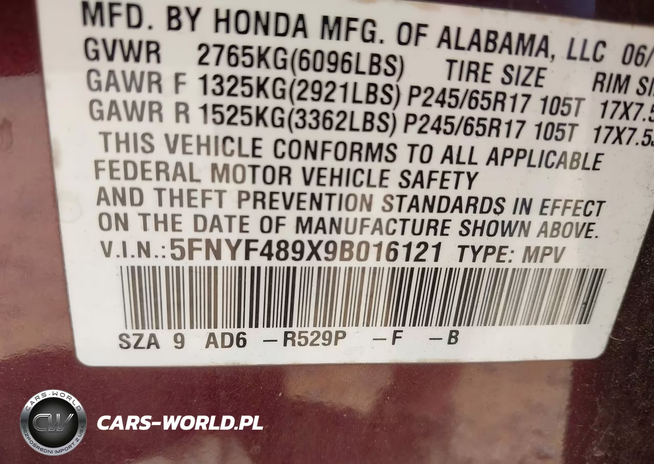 2009 Honda Pilot Touring VIN:5FNYF489X9B016121 - 9