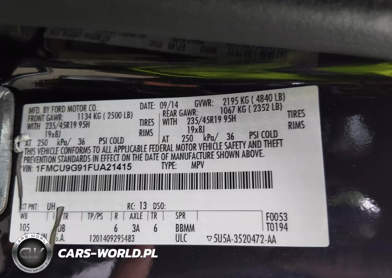2015 Ford Escape Se VIN:1FMCU9G91FUA21415 - 9