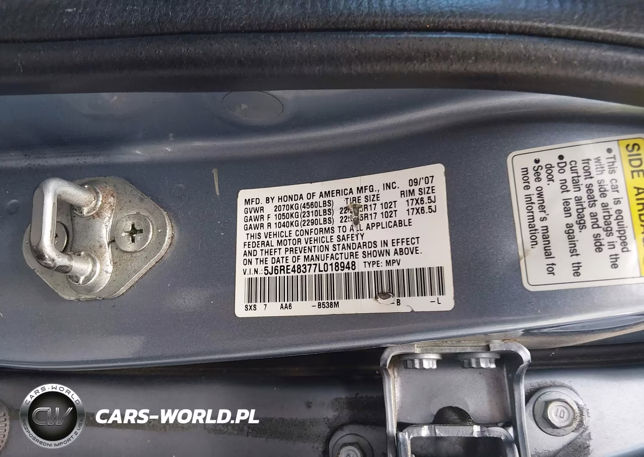 2007 Honda Cr-V Lx VIN:5J6RE48377L018948 - 9