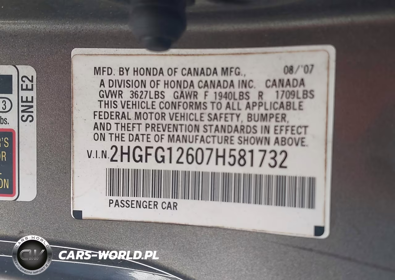 2007 Honda Civic Lx VIN:2HGFG12607H581732 - 9