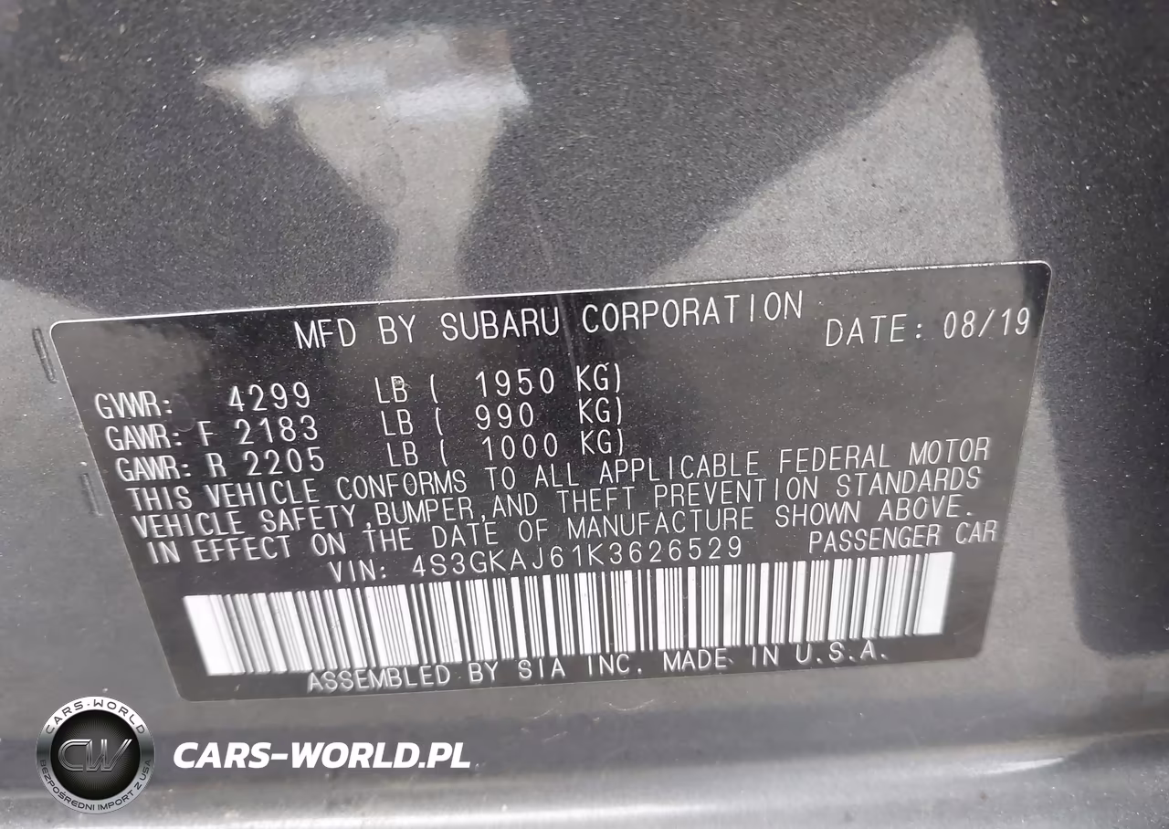 2019 Subaru Impreza 2.0I Sport VIN:4S3GKAJ61K3626529 - 9