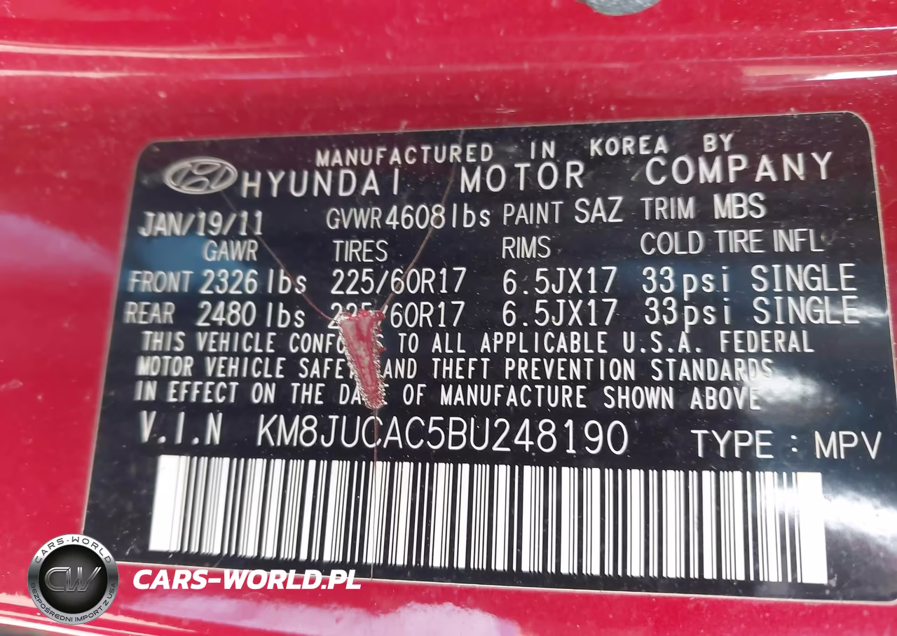 2011 Hyundai Tucson Gls VIN:KM8JUCAC5BU248190 - 9
