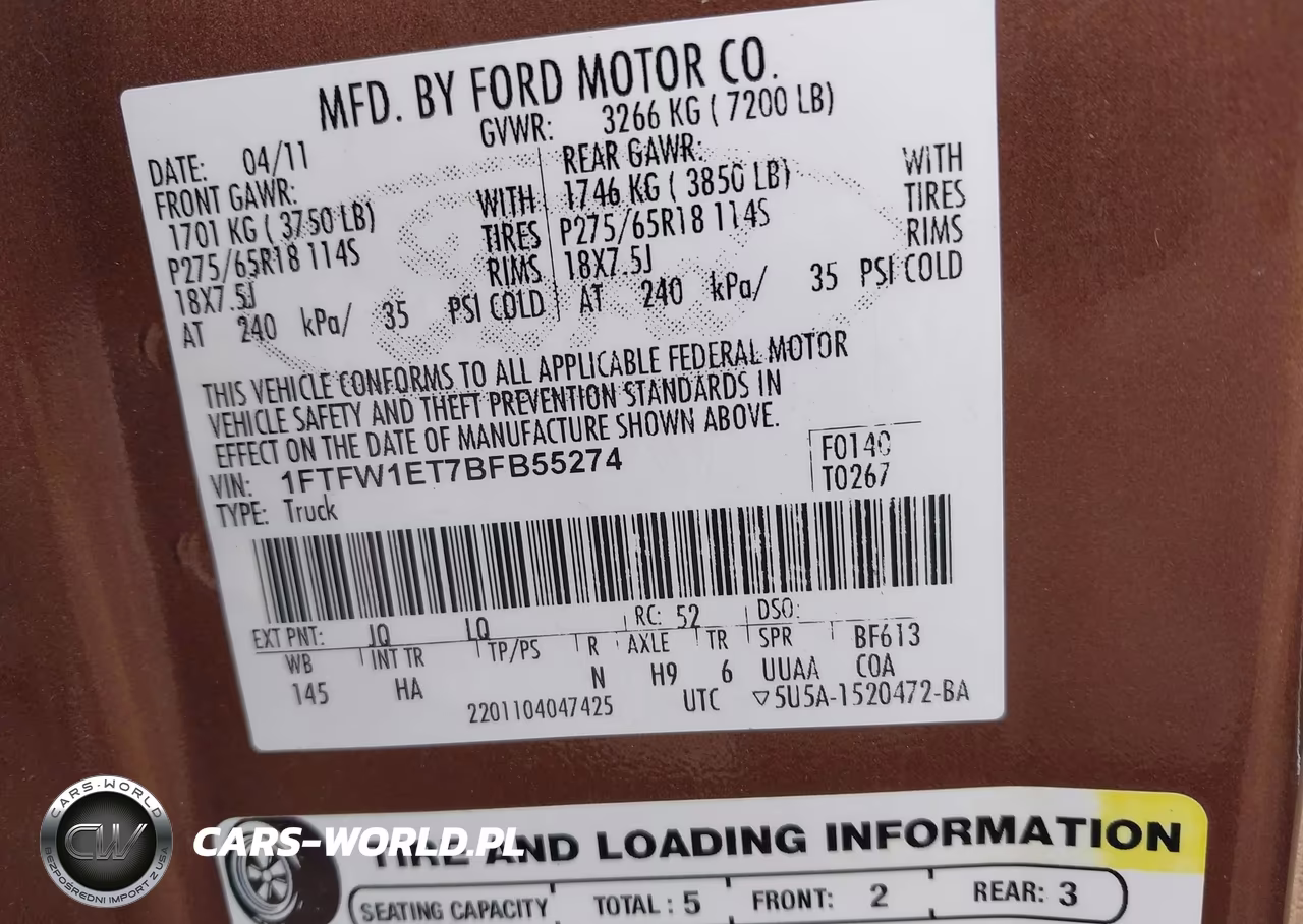 2011 Ford F-150 Lariat VIN:1FTFW1ET7BFB55274 - 9