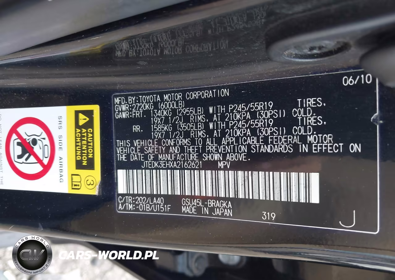 2010 Toyota Highlander Limited V6 VIN:JTEDK3EHXA2162621 - 9