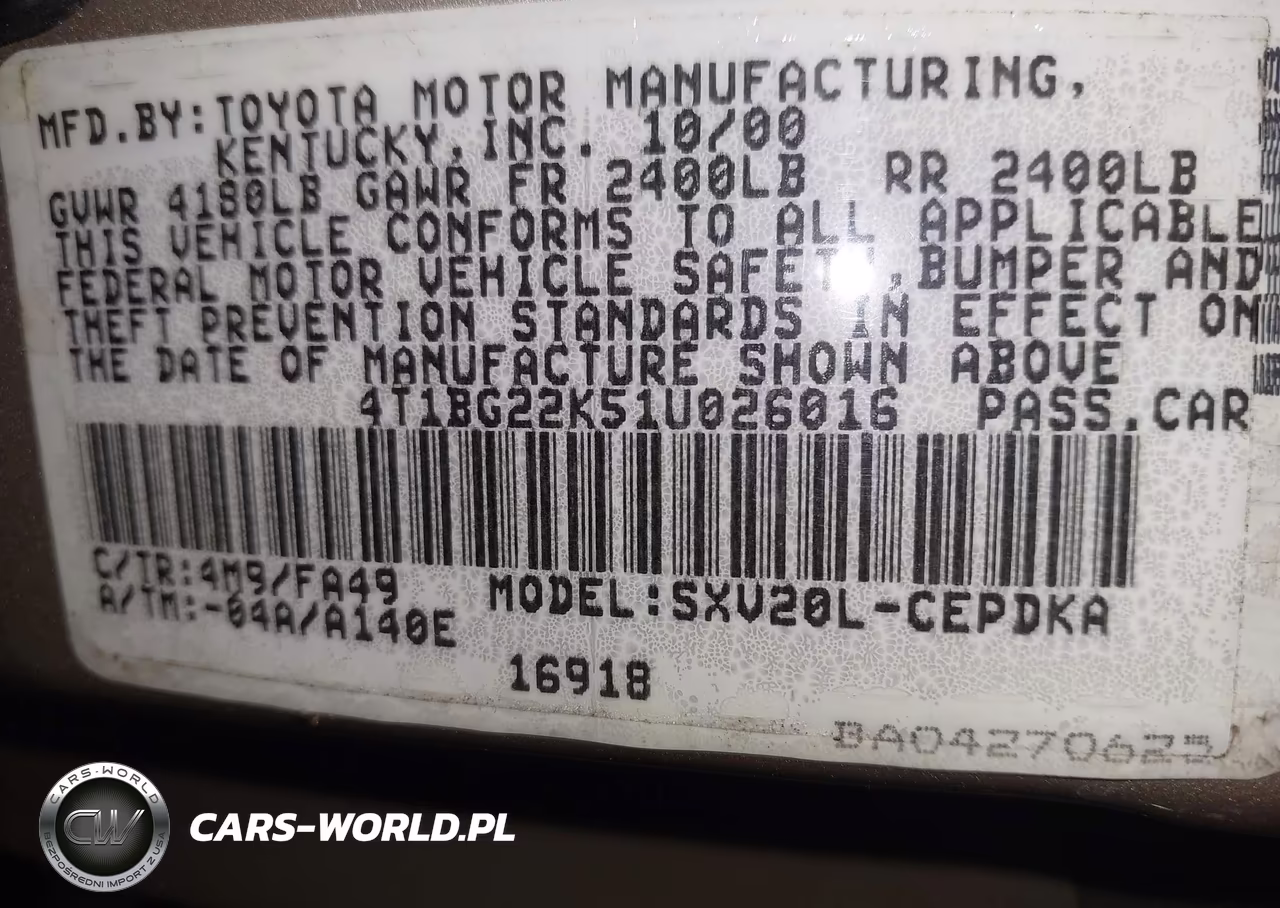 2001 Toyota Camry Ce VIN:4T1BG22K51U026016 - 9