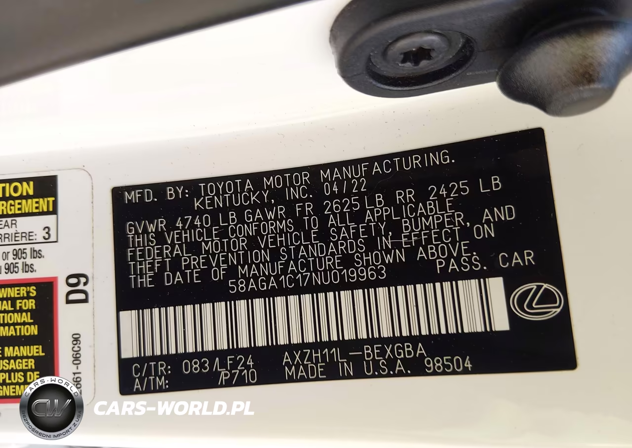 2022 Lexus Es 300H F Sport VIN:58AGA1C17NU019963 - 9