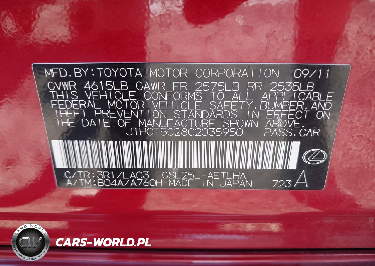 2012 Lexus Is 250 VIN:JTHCF5C28C2035950 - 9