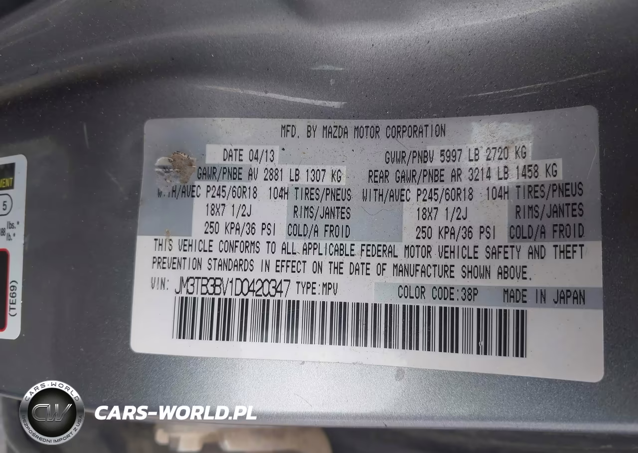2013 Mazda Cx-9 Sport VIN:JM3TB3BV1D0420347 - 9
