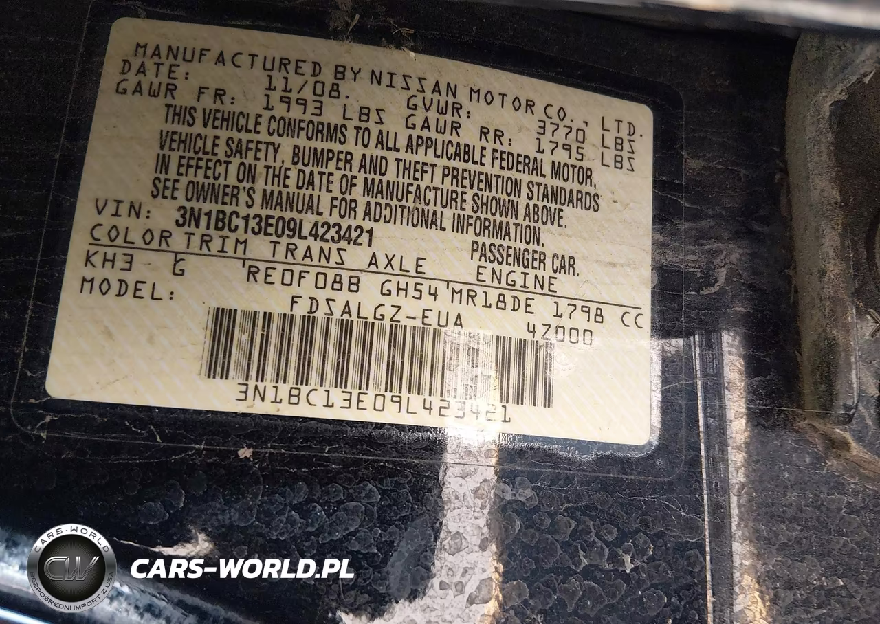 2009 Nissan Versa 1.8Sl VIN:3N1BC13E09L423421 - 9