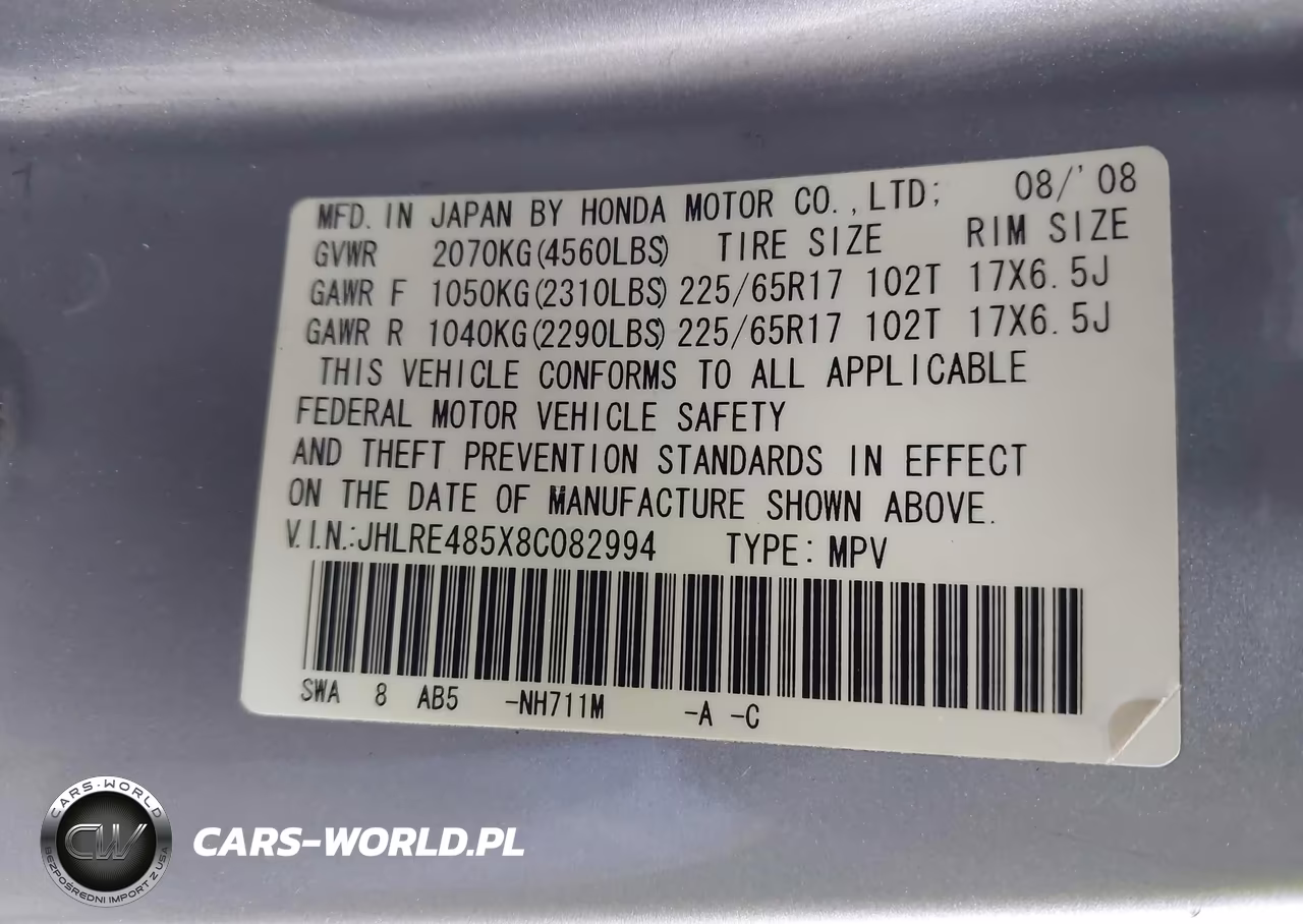 2008 Honda Cr-V Ex VIN:JHLRE485X8C082994 - 9