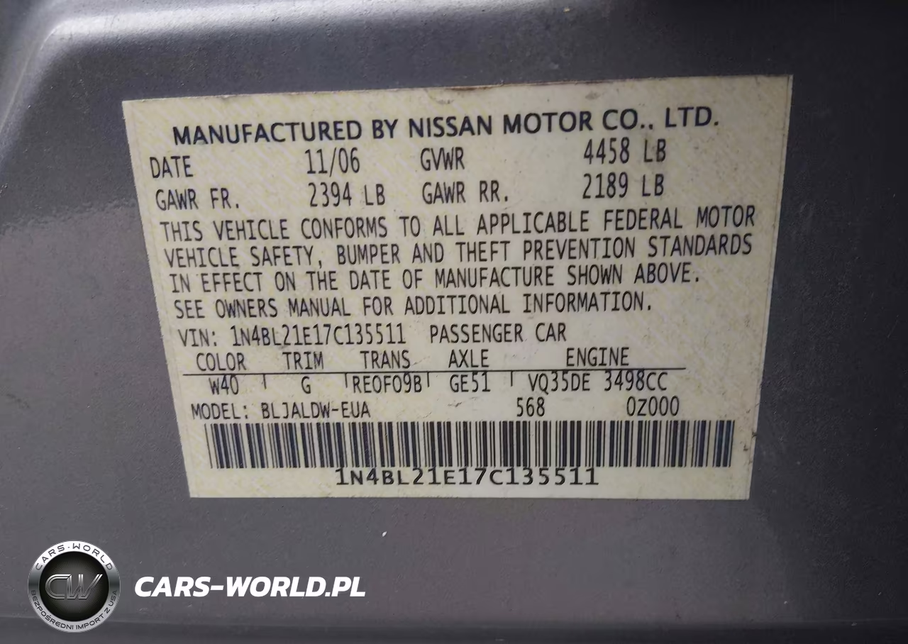2007 Nissan Altima 3.5 Se VIN:1N4BL21E17C135511 - 9