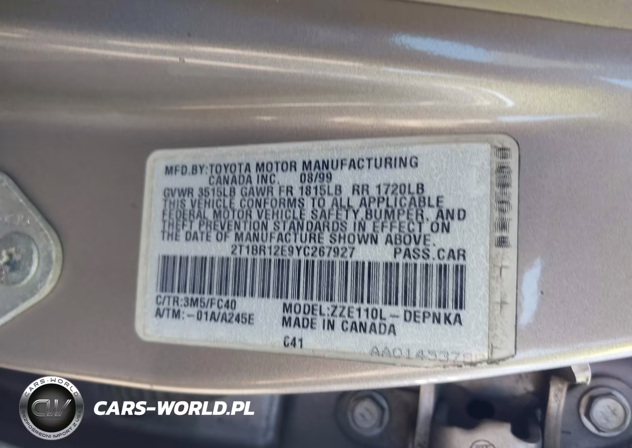 2000 Toyota Corolla Le VIN:2T1BR12E9YC267927 - 9
