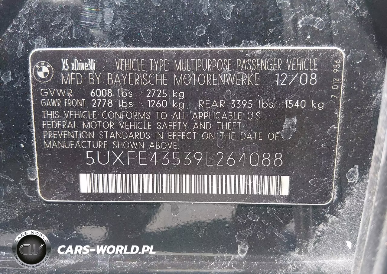 2009 BMW X5 xDrive30I VIN:5UXFE43539L264088 - 9