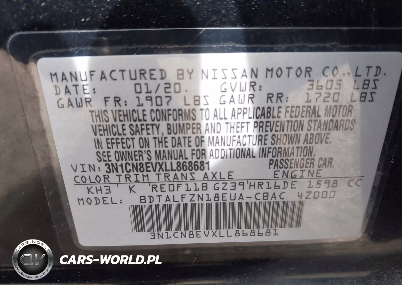 2020 Nissan Versa Sv Xtronic Cvt VIN:3N1CN8EVXLL868681 - 9